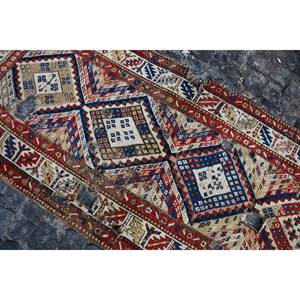 Tapis Turc Vintage Ethnique 3.3 X 9.8ft Rouge Bleu Patchwork Design Classique Grande Surface Laine pour Couloir Rectangle Latex - Product Image 5