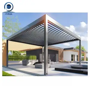 Prima Outdoor Wall Mounted Motorized Wood Aluminium Pergola Louvered Roof Open And Close Gazebos Pergola Glass