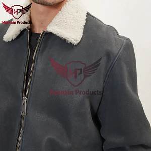 Premium High Street <b>Men's</b> Winter Jacket Stylish and Warm <b>Wool</b> Shearling Lined Leather in Classic <b>Black</b> Outerwear - Product Image 3