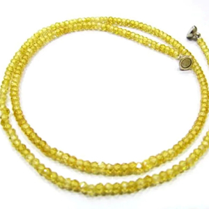 Yellow Cubic Zirconia Rondelle Faceted 3mm beads necklace Yellow Color Beaded Necklace <b>Magnetic</b> Clasp - Product Image 1