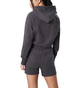 Sudadera con capucha de manga larga de algodón con logotipo personalizado y cremallera blanca XL para mujer, ropa de gimnasio de hombro liso informal de alta calidad sólida - Product Image 3