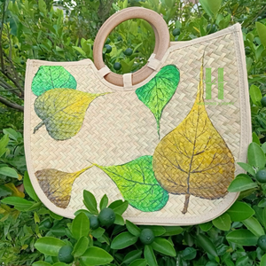 Sac fourre-tout Boho sac en jonc de mer à la mode sac à main en paille tissée sac de plage d'été plante dessin jonc de mer sac à main de HNH Craft Vietnam - Product Image 1