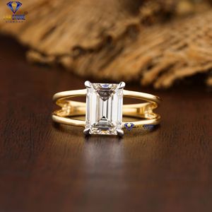 3,00 TDW Esmeralda Diamante Color Anillo de oro amarillo Compromiso Brilliance Anillo de diamantes de Labstone - Product Image 1