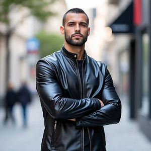 Vestes d'hiver imperméables à col montant en cuir véritable et peau de mouton PU pour hommes avec fermeture à glissière complète - Product Image 4