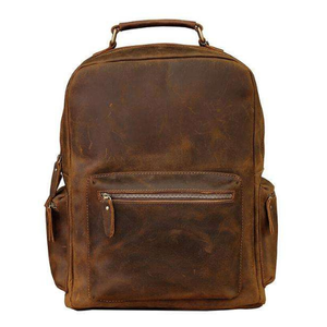 Grand sac à dos vintage en cuir marron pour ordinateur portable, étanche, fermeture à glissière Old School, pour voyage universitaire, usage extérieur pour hommes et femmes - Product Image 1