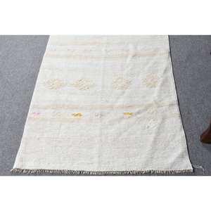 Tapis moderne en laine beige de 2.6x9.7 pieds, tapis turc plat tissé pour salon ou couloir avec motif patchwork - Product Image 4