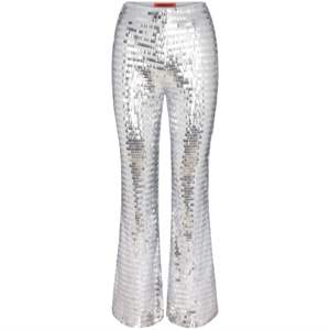 Pantalon orné de paillettes ton argent taille haute coupe évasée dissimulée fermeture éclair latérale fête pantalon de déclaration de mode - Product Image 2