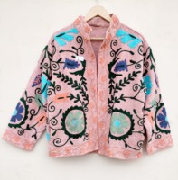 Chaqueta Safari para Mujer, Bordado Suzani, Invierno, Otoño, Larga, Transpirable, de Lona de Algodón, Cortavientos, con un Solo Botón
