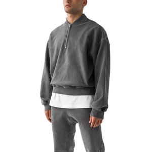 Sudaderas con capucha de felpa francesa 400GSM lavadas con ácido personalizadas, jersey con media cremallera para hombre, sudadera con cremallera de 14 cuartos, sudaderas con capucha Vintage - Product Image 2