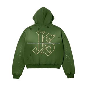 Sudadera con cremallera para mujer 400 GSM tela de lana de algodón pesado verde oliva desgastado logotipo personalizado bordado básico sudaderas con capucha - Product Image 2