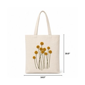 Sac fourre-tout en coton brodé Golden Bloom avec pompon pour femme, grand sac à main tendance pour un usage quotidien - Product Image 2