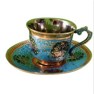 Modern Creative Art Designer Brass <b>Tea</b> <b>Cup</b> & <b>Saucer</b> Set Eye-Catching Bulk Wholesale Supplies From Indian Manufacturer - Product Image 1