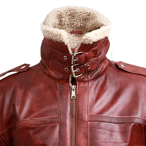 Blouson aviateur en cuir de vache marron pour hommes avec doublure en peau de mouton véritable manteau d'hiver volant - Product Image 2