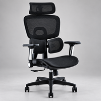 Chaise de bureau noire entièrement en mesh avec accoudoirs 6D, panneaux lombaires séparés et hauteur de siège réglable pour postes de travail de direction