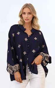 Blusa Bohemia con bordado geométrico de flores inspiradas en Color negro de nuevo diseño Camisa de estilo ucraniano de algodón puro Top - Product Image 5