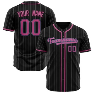 Camiseta de Béisbol en Oferta, Premium, de Poliéster, con Botones al Frente, Deportiva, Negra y Rosa, Fabricación de Ropa Deportiva de Marca Privada - Product Image 1