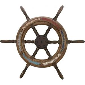 High Quality Nautical Ship Wheel Steering Wall Decoration Wood Craft <b>Engraved</b> Natural Polished Finish Indoor Metal Boat Wheel - Product Image 6