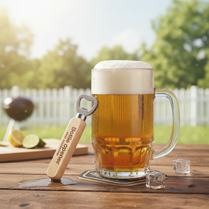 <span class=keywords><strong>Set</strong></span> di <span class=keywords><strong>Bicchieri</strong></span> da <span class=keywords><strong>Birra</strong></span> Pilsner Classici Trasparenti con Logo Personalizzato all'Ingrosso in Confezione Regalo con Apribottiglie in Legno - Product Image 5