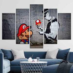 Toile imprimée : Art graffiti Banksy - Super Mario & Policeman, LOT DE 5 TOILES ASSORTIES - Product Image 1