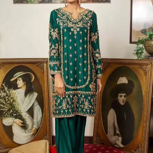 2024 BPTTLE vert Kurta main-Zari broderie bouton dentelle pantalon Dupatta diamant paillettes pour fête/mariage nouveau concepteur naturel - Product Image 1