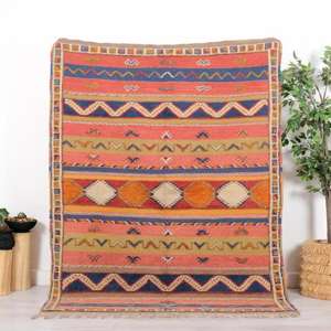 พรมโมร็อกโกแท้ ทำมือจากขนสัตว์ ลายเบอร์เบอร์แบบดั้งเดิม สไตล์วินเทจและโมเดิร์น สำหรับตกแต่งบ้าน - Product Image 1