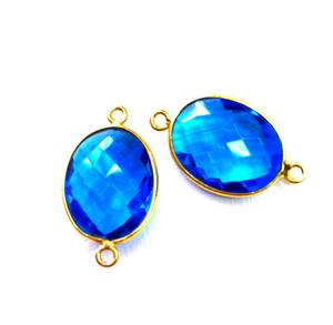 Arrivée Double Bali Connecteur Pendentif 10-14mm Ovale Bleu Quartz Facettes Argent & Or Plaqué Rhodium Séduisant Charme Bijoux - Product Image 1