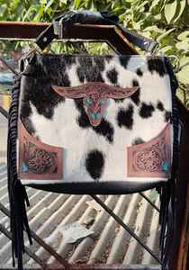 Poker & Dice Tooled Leather Cowhide Fringe Crossbody Bag Handcrafted Western Style Vintage Tassel Purse - Product Image 4