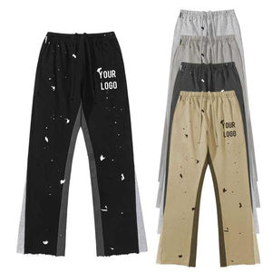 Pantalon de survêtement décontracté évasé de haute qualité avec logo personnalisé, 350 GSM, délavé au soleil, strass, fermeture à cordon pour homme - Product Image 1