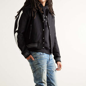 Men's Black Varsity <b>Jacket</b> With <b>White</b> Skeleton Print On Sleeves Turn-down Collar Button Closure Streetwear Autumn Wear - Product Image 2
