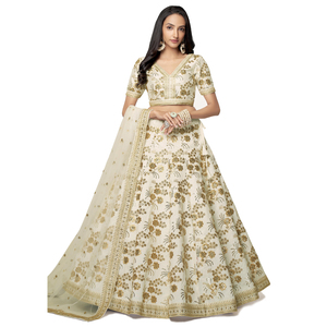 ชุดสำหรับเจ้าสาว Lehenga สีขาวดีไซน์พิเศษหรูหรา - Product Image 1