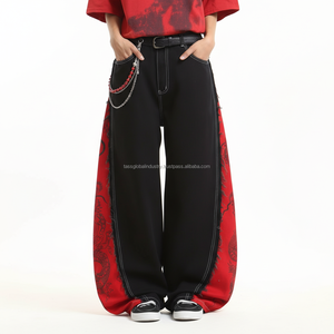 กางเกงยีนส์ทรงบาร์เรลแฟชั่นสตรีทแวร์ผ้าฝ้ายทรงหลวมขากว้างสำหรับผู้ชาย - Product Image 2