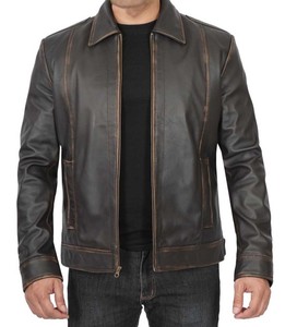 High Quality Coated Custom Logo Front Vintage <b>Cow</b> Skin Hooded Jacket Men Solid Color Autumn Stand Collar Breathable Woven - Product Image 6