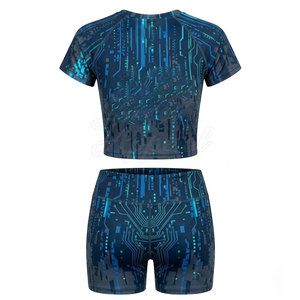 Conjunto Deportivo Casual para Mujer, Top Corto y Pantalones Cortos por Encima de la Rodilla, Tela Suave, Transpirable y Lavada, para Ejercicio, Entrenamiento y Uso al Aire Libre - Product Image 2