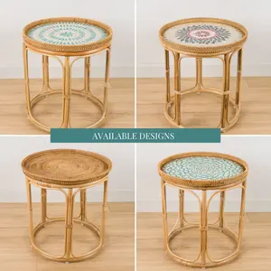 <b>Rattan</b> <b>Bedside</b> <b>Table</b> with Mother of Pearl - Product Image 3