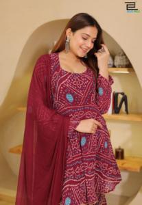 ผ้าจอร์เจียเทียมสีสวยเก๋พิมพ์แบบแบนดานิผู้ผลิต Kurti และ Sharara จากอินเดีย - Product Image 6