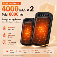 Chauffe-mains portables rechargeables par USB, autonomie de 14 heures, 8000 mAh, chauffe-mains électrique réutilisable, 4 niveaux de chauffage, chauffe-mains de poche