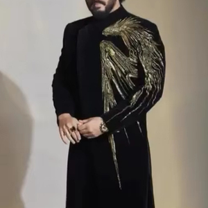 NEW DESIGNER EMBROIDERY of DRAGON on SHERWANI,<b>PANT</b> WITH STOLE WITH EMBELLISHED CRYSTAL GLASS BEADS,DABKA WORK for WEDDING=2024 - Product Image 1
