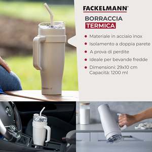 Borraccia Termica XXL 1.2L in Acciaio Inox Beige per Acqua Calda e Fredda da Viaggio - Product Image 3