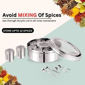 Nhà Máy Giá Masala Container Xem Thông Qua Nắp 12-Trong-1 Thép Không Gỉ Masala Dabba Gia Vị Hộp Với Phân Vùng Giữa - Product Image 3