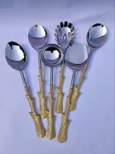 Acier nouveau design indien fait à la main en acier inoxydable ensemble de service à salade cuillère fourchette Spinner pour la maison hôtel restaurant événements - Product Image 4