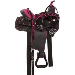 Selle de cheval synthétique occidentale de qualité supérieure | Garniture en cuir véritable | Selle d'équitation occidentale durable, confortable et élégante - Product Image 1