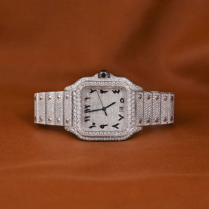 นาฬิกาเพชรมอยส์ซาไนต์ทรงกลมเจียระไนแบบหรูหราพร้อมตัวเลขอาราบิกคลาสสิกของขวัญนาฬิกาเพชรสำหรับผู้ชาย - Product Image 1