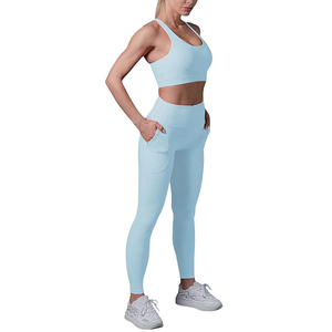 Conjunto de yoga para mujer Active Fitness de marca personalizada ropa deportiva de 2 piezas sin costuras con patrón sólido legging conjuntos de sujetadores OEM - Product Image 1