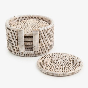 Ensemble de dessous de verre en osier rotin rond brun isolé napperons tissés à chaud dessous de verre en rotin ensemble de dessous de verre fait main écologique boire - Product Image 5