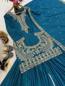 Robe ethnique indienne pakistanaise Sharara Suit Palazzo Dupatta Salwar Kameez Tenue de soirée d'été Prix bas Designer Moderne Faux - Product Image 3