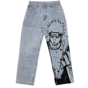 High Street Men's Premium Custom Jeans Pintado a mano Algodón de calidad Straight Mid Denim Light Distressed Pocket Pattern - Product Image 2