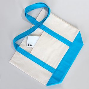Turquoise 16x14x5 Eco-Friendly <b>Canvas</b> Tote <b>Bag</b> <b>Large</b> Size Cotton Shopping Handbag with Letter and Screen Pattern for Foods - Product Image 2