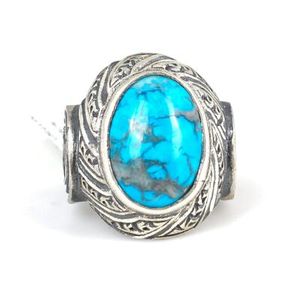 925 Sterling <b>Silver</b> Men's <b>Statement</b> <b>Ring</b> with Oval Turquoise Topaz Stone Bezel Setting for Everyday Wear - Product Image 4
