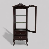 Vitrine convertible classique victorienne en bois massif sculpté à la française avec 1 porte vitrée pour salon, salle à manger et cave à vin