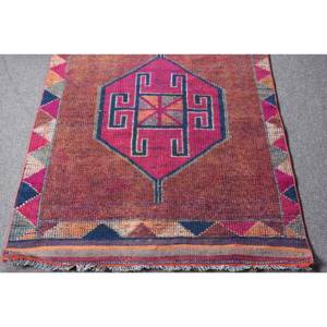 Alfombra de lana azul roja Kilim de área grande, 3,1x9,2 pies, tejido plano turco, respaldo de látex, pila de felpa para pasillo, habitación, patrón rectangular - Product Image 4